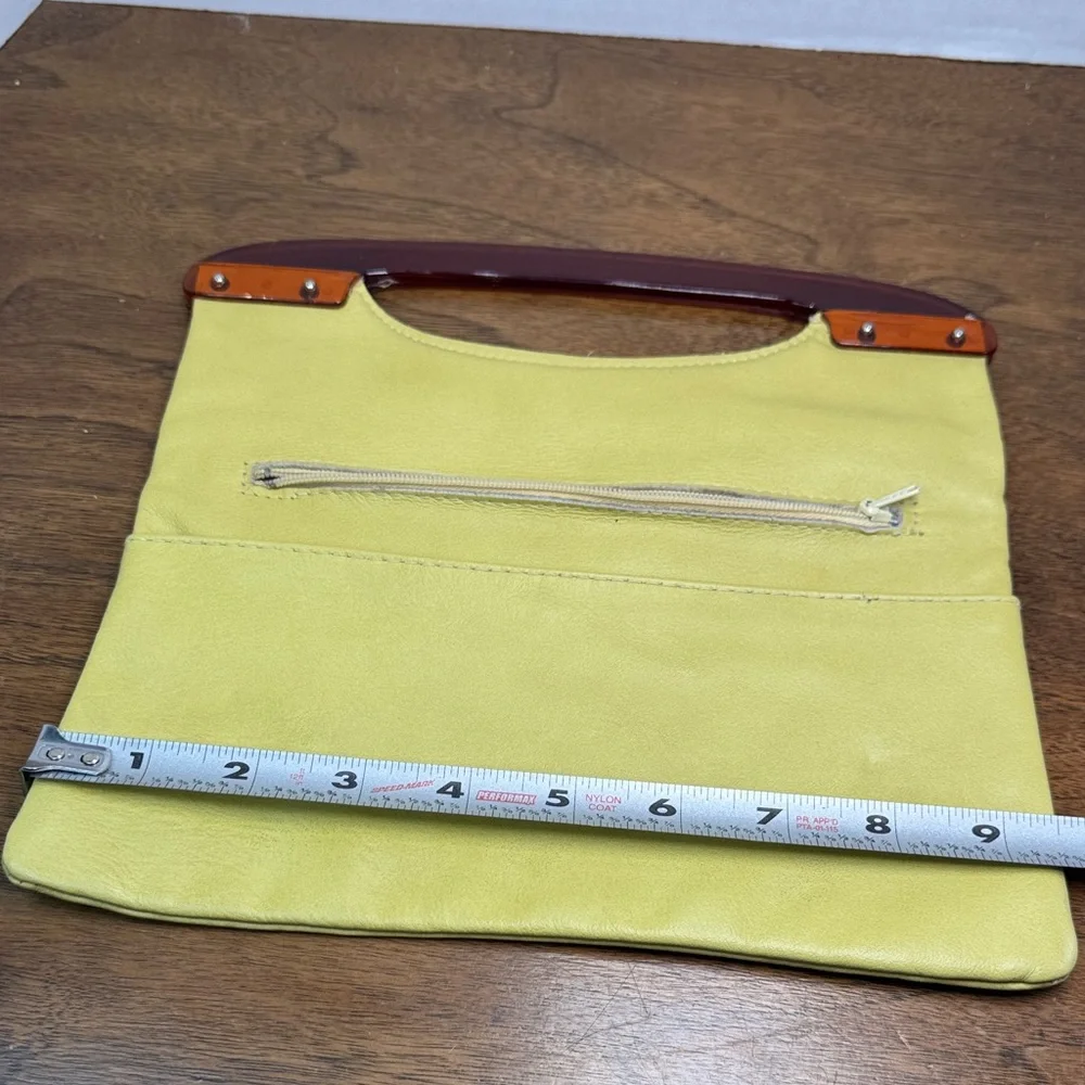 70s Vintage Roger Gimlet Foldable Lucite Yellow Leather Envelope Clutch Bag